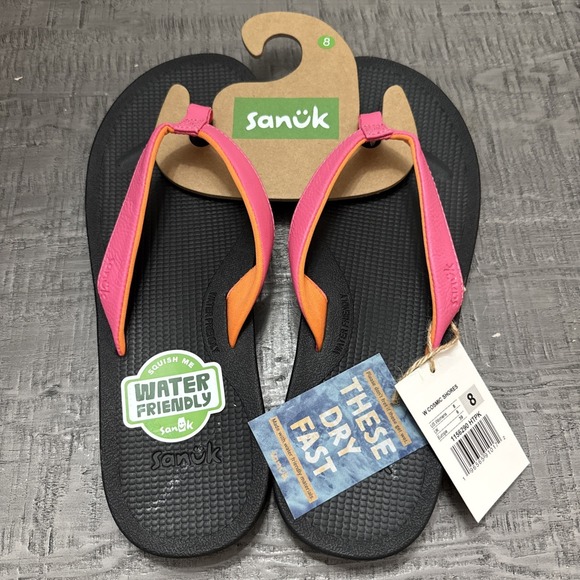Sanuk Shoes - Sanuk Cosmic Shores Yoga Flip Flops Womens Size 8 Pink Orange Water Friendly NWT